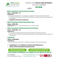 Hiring for PMTA department in Saudi Arabia
