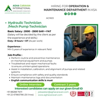 Hiring for leading Operation & Maintenance Company in Saudi Arabia